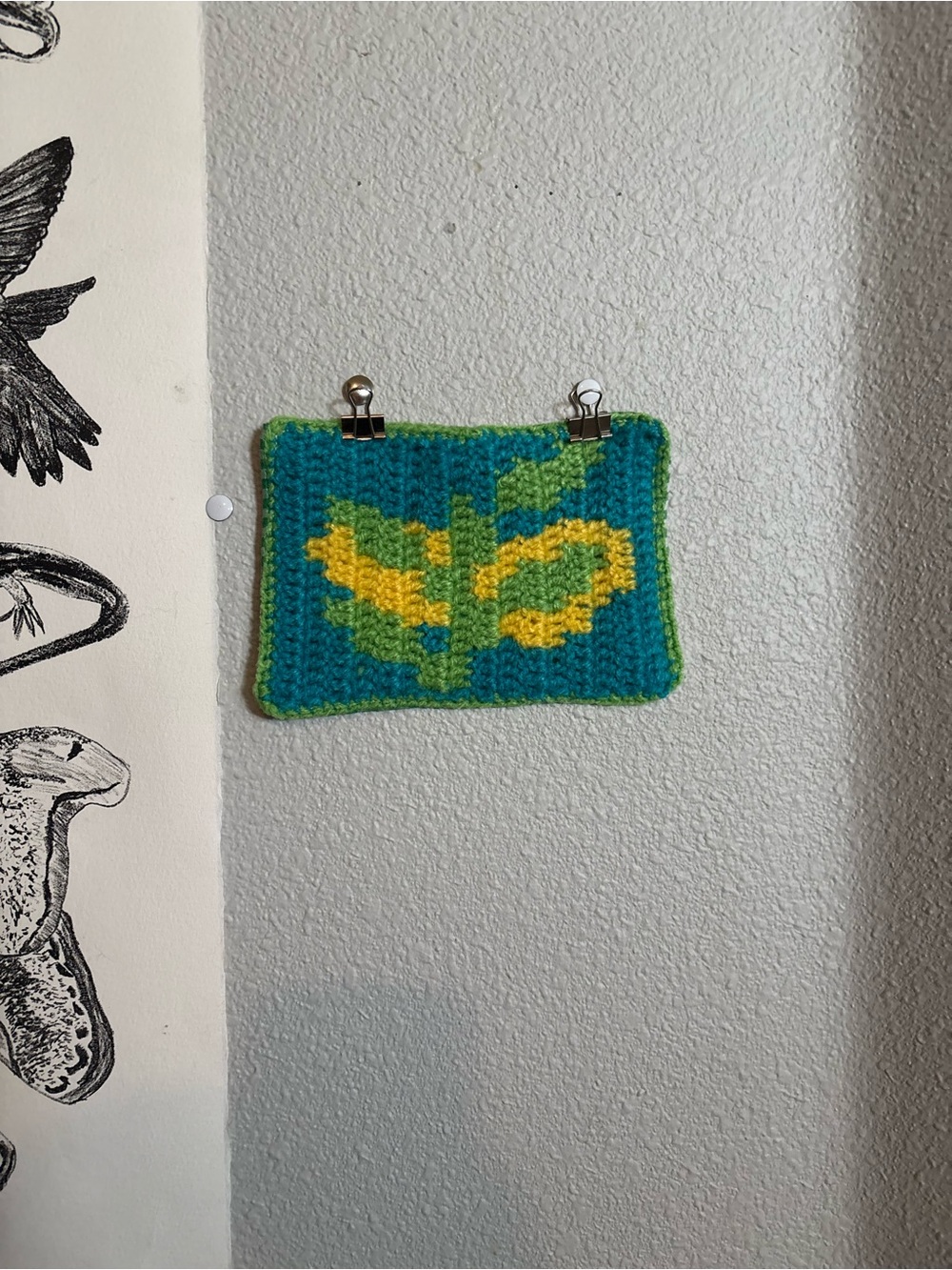Handmade Floral Motif Sew-on Patch or Small Wallhanging - Teal, Yellow & Lime